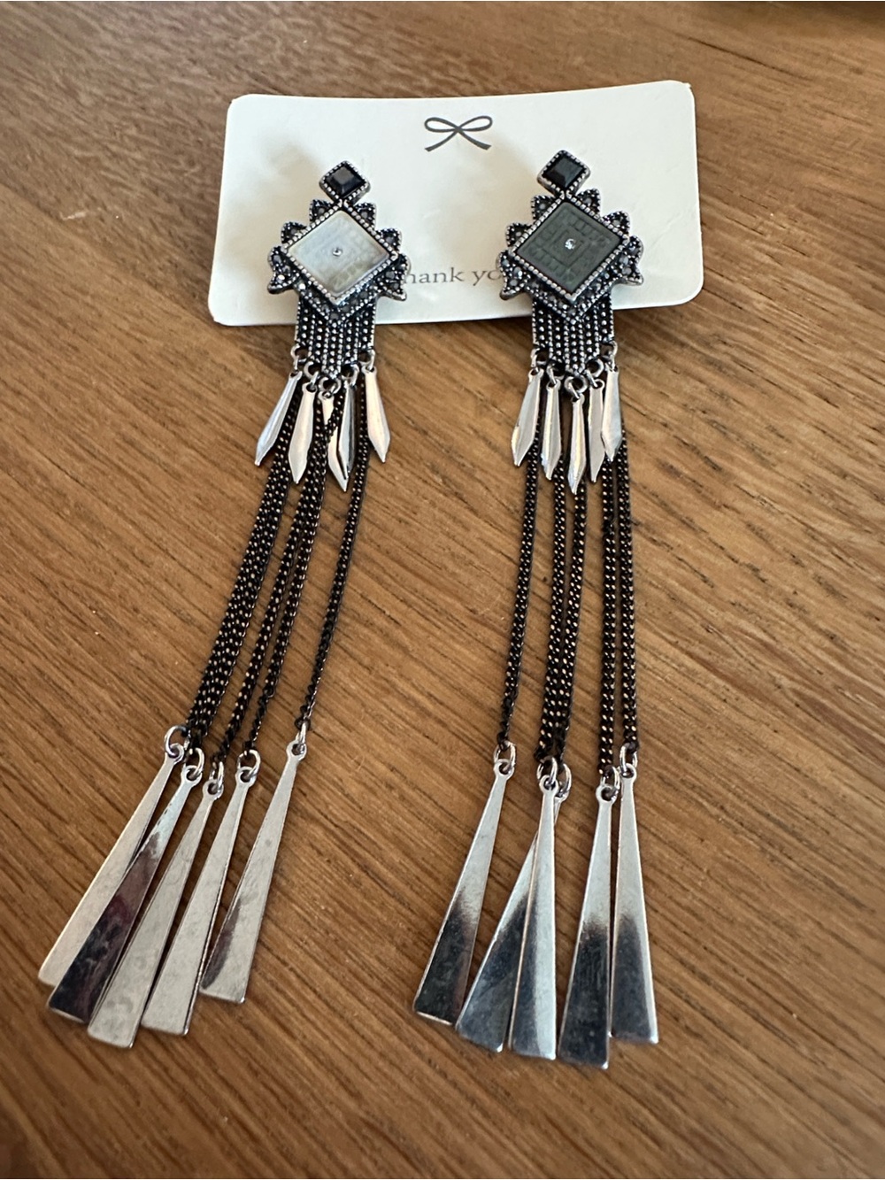Silver Tone Fringe Drop Earrings - Black and Silver